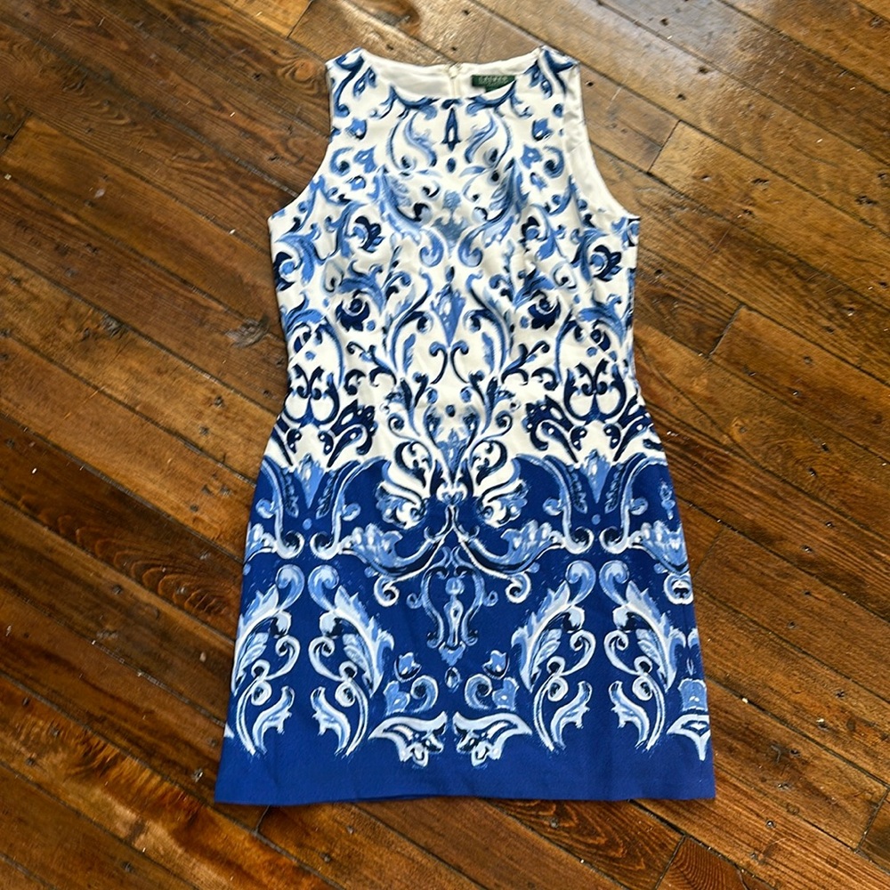 Lauren by Ralph Lauren Cocktail Mini Dress Blue and White Paisley